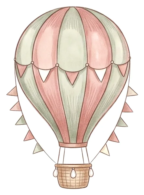Globo aerostático rosa y verde