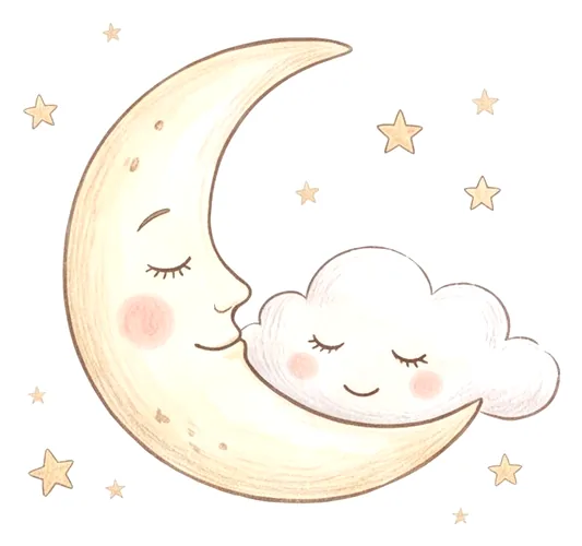 Luna dormida abrazada a una nube