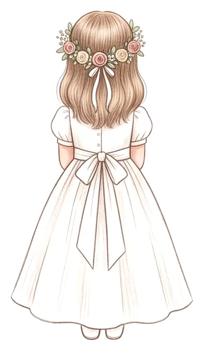 Ilustración de una niña con su vestido de comunión
