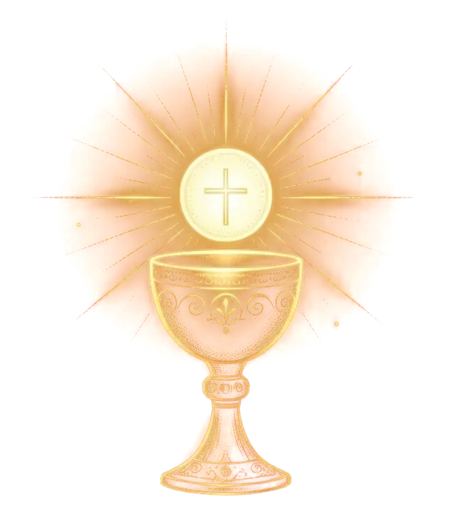Cáliz dorado con la Sagrada Forma radiante