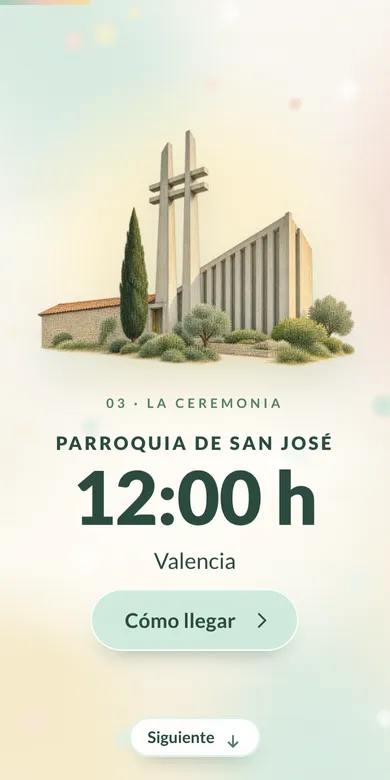 Escena de la ceremonia con la iglesia y el botón del mapa