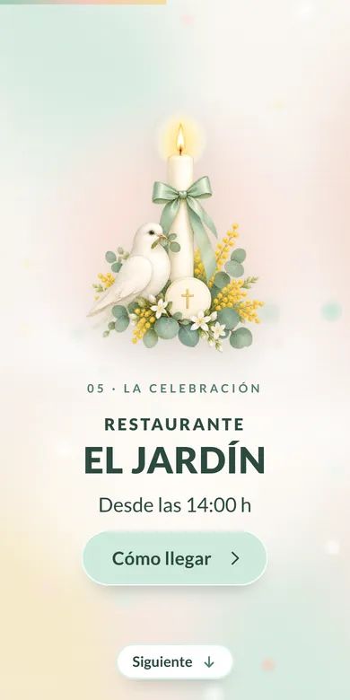 Escena de la celebración con el restaurante y la hora